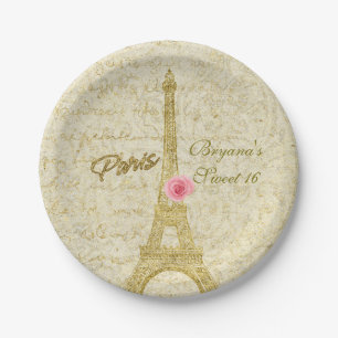 Paris Eiffeltoren Goud & Roze Glamour Feest Papieren Bordje
