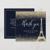 Paris Eiffeltoren Gouden Glitter Bruiloft Bedankkaart (Voorkant / Achterkant)