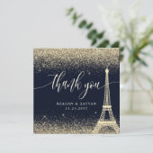 Paris Eiffeltoren Gouden Glitter Bruiloft Bedankkaart (Staand voorkant)