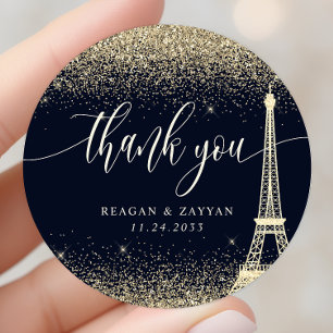 Paris Eiffeltoren Gouden Glitter Bruiloft Bedankt Ronde Sticker