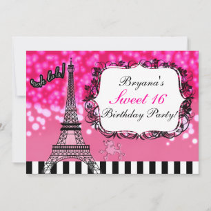 Paris Eiffeltoren Heet Roze Glitters Uitnodiging