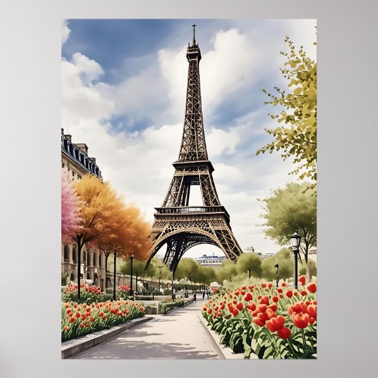 Paris Eiffeltoren Illustratie Poster (Voorkant)