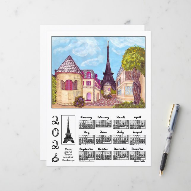 Paris Eiffeltoren Landschap 2026 Kalender Papier (Voorkant / Achterkant in situ)