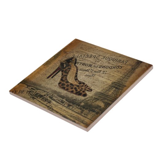 Paris Eiffeltoren Leopard Hight Heel fashionista Tegeltje (Zijkant)