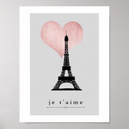 Paris Eiffeltoren met Roos Gold Heart Je Taime Poster