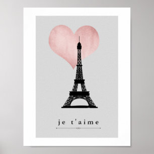 Paris Eiffeltoren met Roos Gold Heart Je Taime Poster