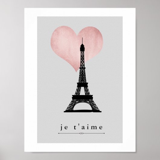 Paris Eiffeltoren met Roos Gold Heart Je Taime Poster (Voorkant)