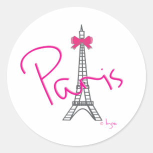 Paris Eiffeltoren met roze boog Ronde Sticker
