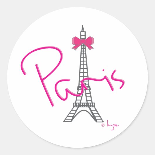 Paris Eiffeltoren met roze boog Ronde Sticker (Voorkant)