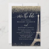 Paris Eiffeltoren Navy Goud Save The Date Kaart (Voorkant)