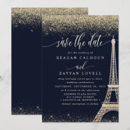 Paris Eiffeltoren Navy Goud Save The Date Kaart