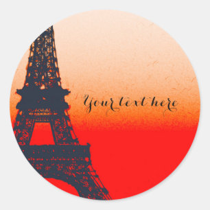 Paris Eiffeltoren Oranje Zonsondergang Chic Elegan Ronde Sticker