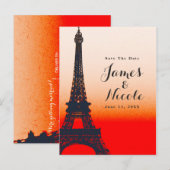 Paris Eiffeltoren Oranje Zonsondergang Save the Da Aankondigingskaart (Voorkant / Achterkant)