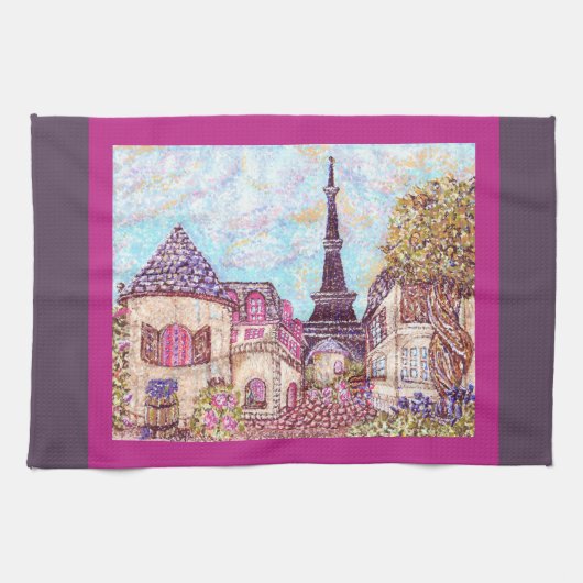 Paris Eiffeltoren pointillisme keuken theedoek (Horizontaal)