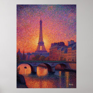 Paris Eiffeltoren Pointillisme Zonsondergang Stads Poster
