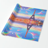 Paris Eiffeltoren Regenboog Cadeaupapier (Uitgerold)