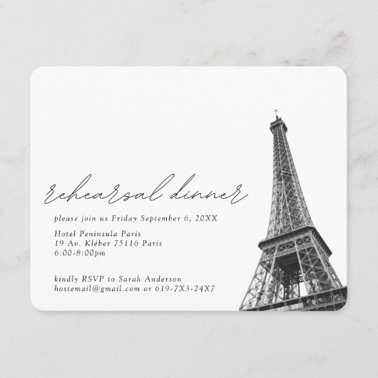 Paris Eiffeltoren repetitie Dinner Enclosure Kaart (Voorkant)