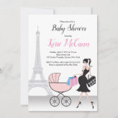 Paris Eiffeltoren roze Baby shower uitnodiging (Voorkant)