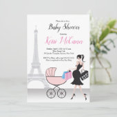 Paris Eiffeltoren roze Baby shower uitnodiging (Staand voorkant)