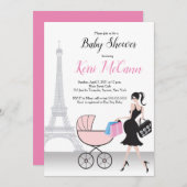 Paris Eiffeltoren roze Baby shower uitnodiging (Voorkant / Achterkant)