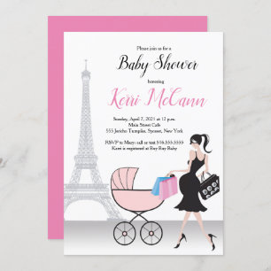 Paris Eiffeltoren roze Baby shower uitnodiging