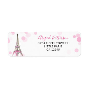 Paris Eiffeltoren Roze en zwart retouradres Etiket