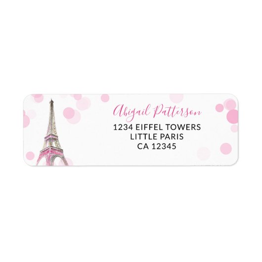 Paris Eiffeltoren Roze en zwart retouradres Etiket (Voorkant)