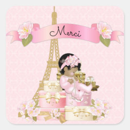 Paris Eiffeltoren Roze Goud Baby Meisje Etnisch Vierkante Sticker