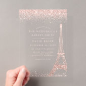 Paris Eiffeltoren Roze Goud Glitter Bruiloft Acryl Uitnodigingen (Insitu (Draagbaar))