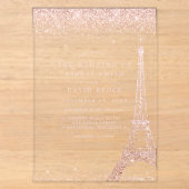 Paris Eiffeltoren Roze Goud Glitter Bruiloft Acryl Uitnodigingen (Voorkant)