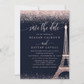 Paris Eiffeltoren Roze Goud Save The Date Kaart (Voorkant)