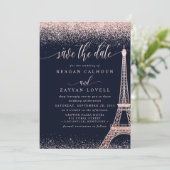 Paris Eiffeltoren Roze Goud Save The Date Kaart (Staand voorkant)