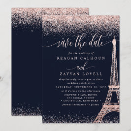 Paris Eiffeltoren Roze Goud Save The Date Kaart