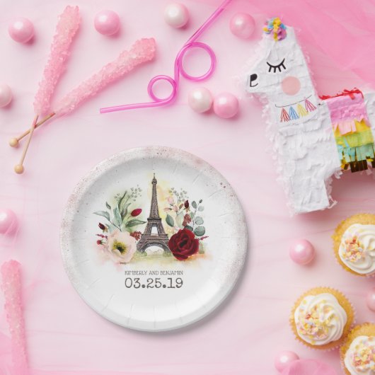 Paris Eiffeltoren  roze gouden glitter Papieren Bordje (Feest)