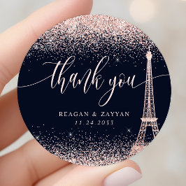 Paris Eiffeltoren Roze Gouden Trouw Bedankt Ronde Sticker