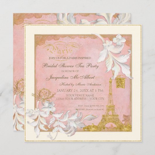 Paris Eiffeltoren roze in goud Elegante bruidsthee Kaart (Voorkant / Achterkant)