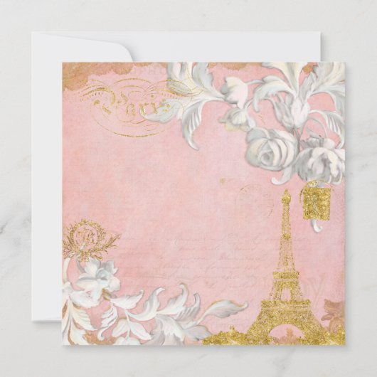 Paris Eiffeltoren roze in goud Elegante bruidsthee Kaart (Achterkant)