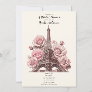 Paris Eiffeltoren & Roze Rozen Bruidsfeest Kaart
