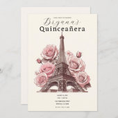Paris Eiffeltoren & Roze Rozen Quinceañera Kaart (Voorkant / Achterkant)