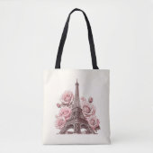 Paris Eiffeltoren & Roze Rozen Tote Bag (Voorkant)
