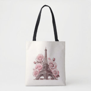 Paris Eiffeltoren & Roze Rozen Tote Bag