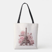 Paris Eiffeltoren & Roze Rozen Tote Bag (Achterkant)