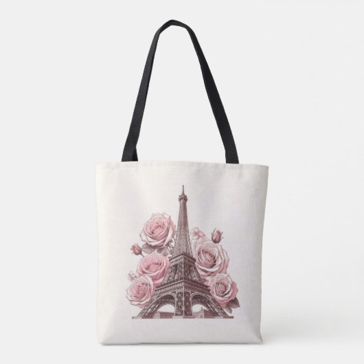 Paris Eiffeltoren & Roze Rozen Tote Bag (Achterkant)