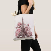 Paris Eiffeltoren & Roze Rozen Tote Bag (Dichtbij)