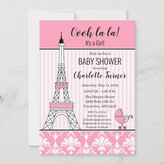 Paris Eiffeltoren Thema Baby shower roze Kaart (Voorkant)