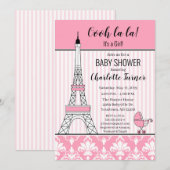 Paris Eiffeltoren Thema Baby shower roze Kaart (Voorkant / Achterkant)
