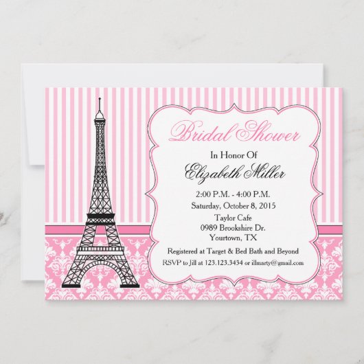 Paris Eiffeltoren Thema Feest Roze Kaart (Voorkant)