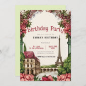 Paris Eiffeltoren Uitnodiging voor verjaardagsfees (Voorkant / Achterkant)