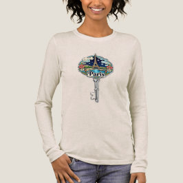 Paris Eiffeltoren Vintage Sleutel Souvenir Lange M Tri-Blend Shirt