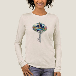 Paris Eiffeltoren Vintage Sleutel Souvenir Lange M Tri-Blend Shirt